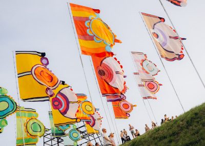 brightly coloured festival banner flags